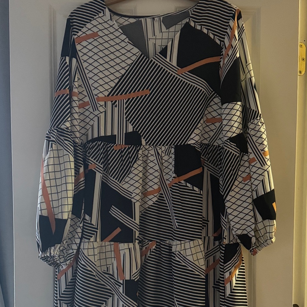 Geometric Black and White Dress